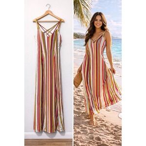 NWT Striped Maxi Dress Size 8 Criss Cross Back Colorful Summer Dress